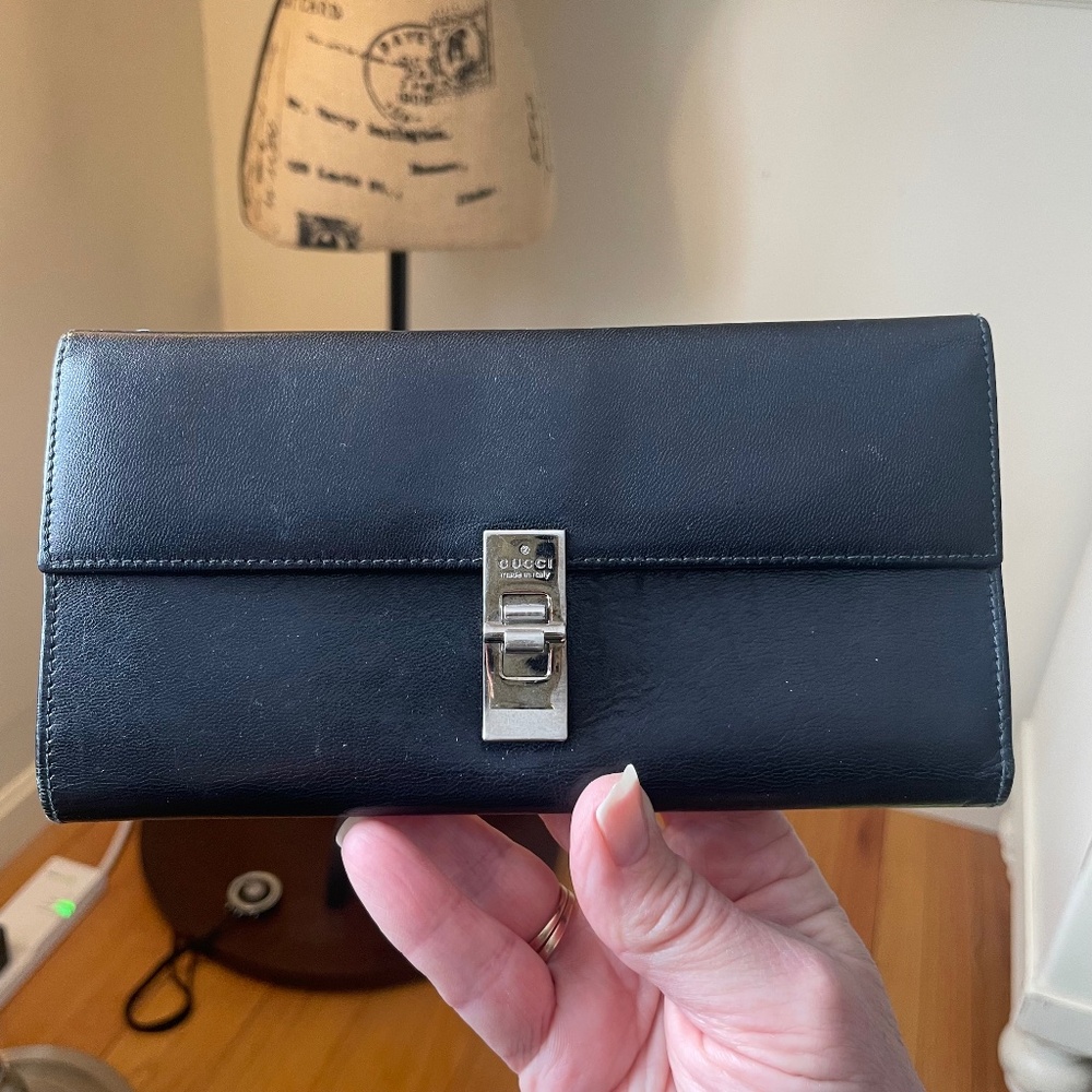 GUCCI Classic Jackie Soft Black Leather Continental Wallet